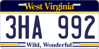 WV license plate 3HA992