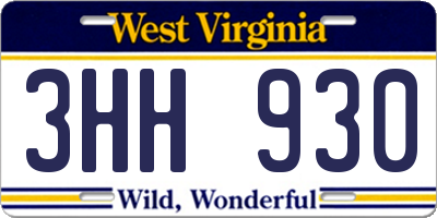 WV license plate 3HH930