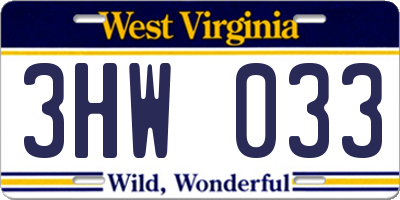 WV license plate 3HW033