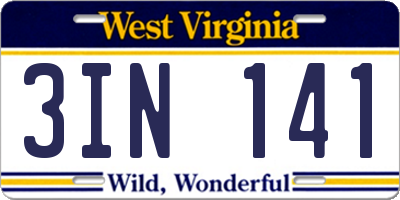 WV license plate 3IN141