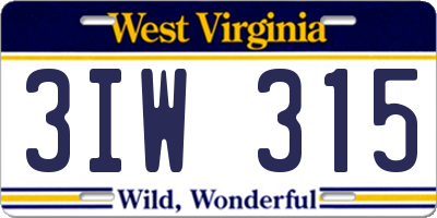 WV license plate 3IW315
