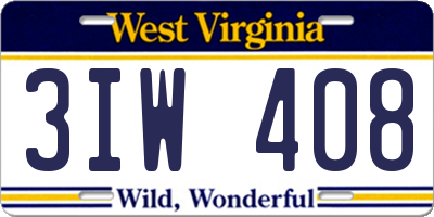 WV license plate 3IW408