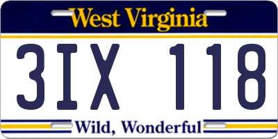 WV license plate 3IX118