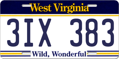 WV license plate 3IX383