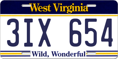 WV license plate 3IX654