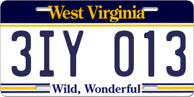 WV license plate 3IY013
