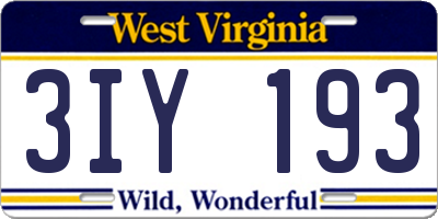 WV license plate 3IY193