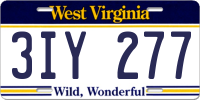 WV license plate 3IY277