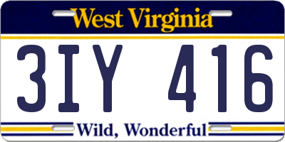 WV license plate 3IY416