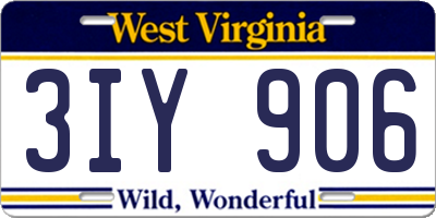 WV license plate 3IY906