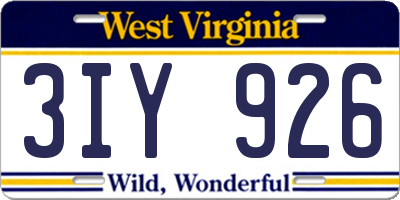 WV license plate 3IY926