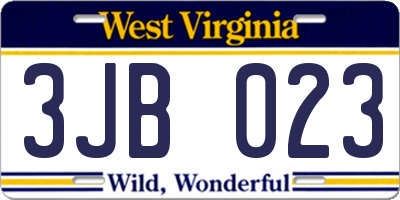 WV license plate 3JB023