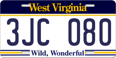 WV license plate 3JC080