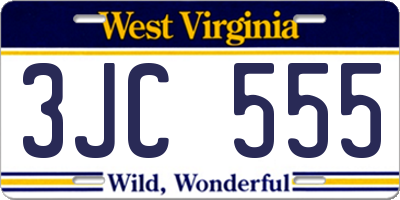 WV license plate 3JC555
