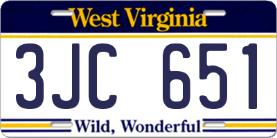 WV license plate 3JC651