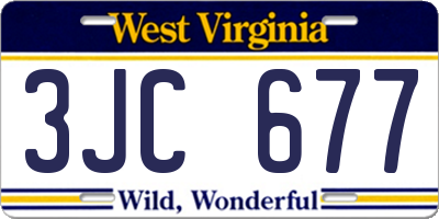 WV license plate 3JC677