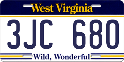 WV license plate 3JC680