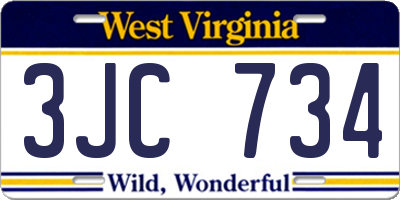 WV license plate 3JC734