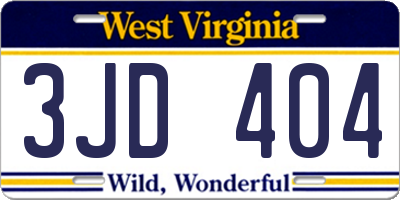 WV license plate 3JD404