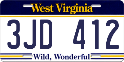 WV license plate 3JD412