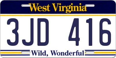 WV license plate 3JD416