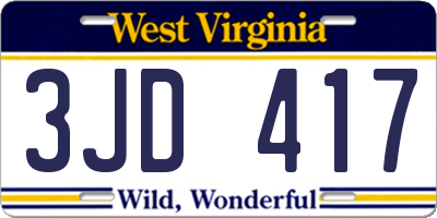 WV license plate 3JD417