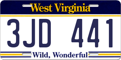 WV license plate 3JD441