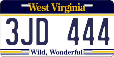 WV license plate 3JD444