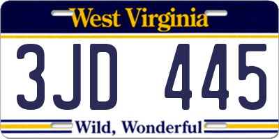 WV license plate 3JD445