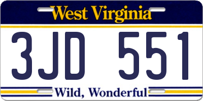 WV license plate 3JD551