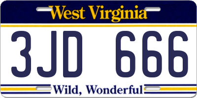 WV license plate 3JD666