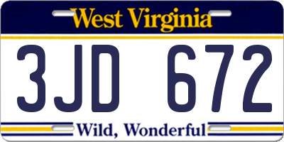 WV license plate 3JD672