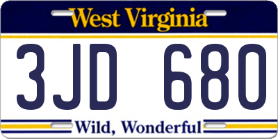 WV license plate 3JD680