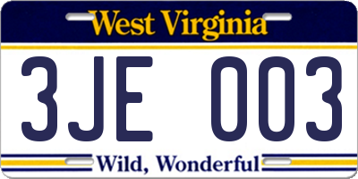 WV license plate 3JE003
