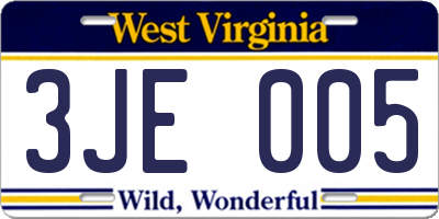 WV license plate 3JE005