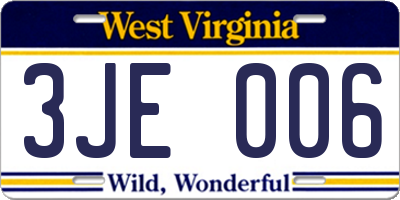 WV license plate 3JE006