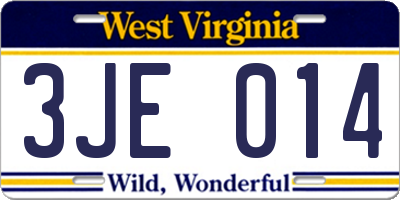WV license plate 3JE014