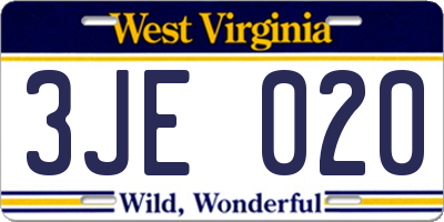 WV license plate 3JE020