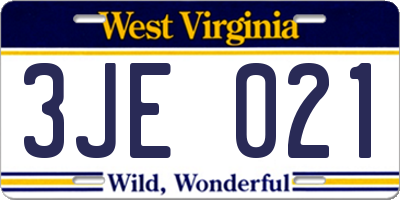 WV license plate 3JE021