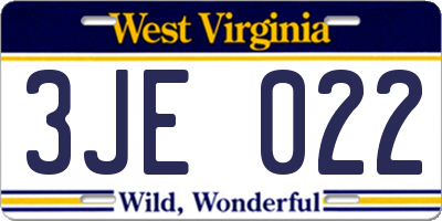 WV license plate 3JE022