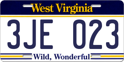 WV license plate 3JE023