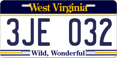 WV license plate 3JE032