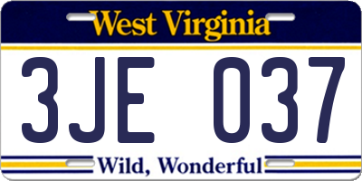 WV license plate 3JE037