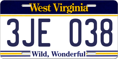 WV license plate 3JE038