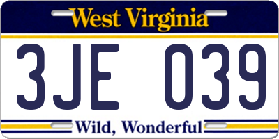 WV license plate 3JE039