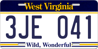WV license plate 3JE041