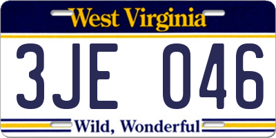 WV license plate 3JE046