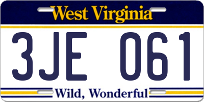 WV license plate 3JE061
