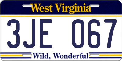 WV license plate 3JE067