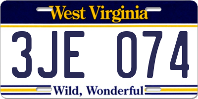 WV license plate 3JE074